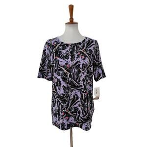 Lularoe Disney Womens Gigi Maleficent Top Short Sleeve Black Purple L Large NEW